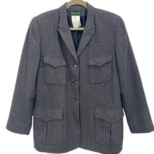 Vintage 80s Harve Bernard Wool Blazer Houndstooth Academia Size 8 Elbow Patch